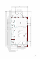 First-floor plan of Château Caille with open living, dining, kitchen, and rear deck access.